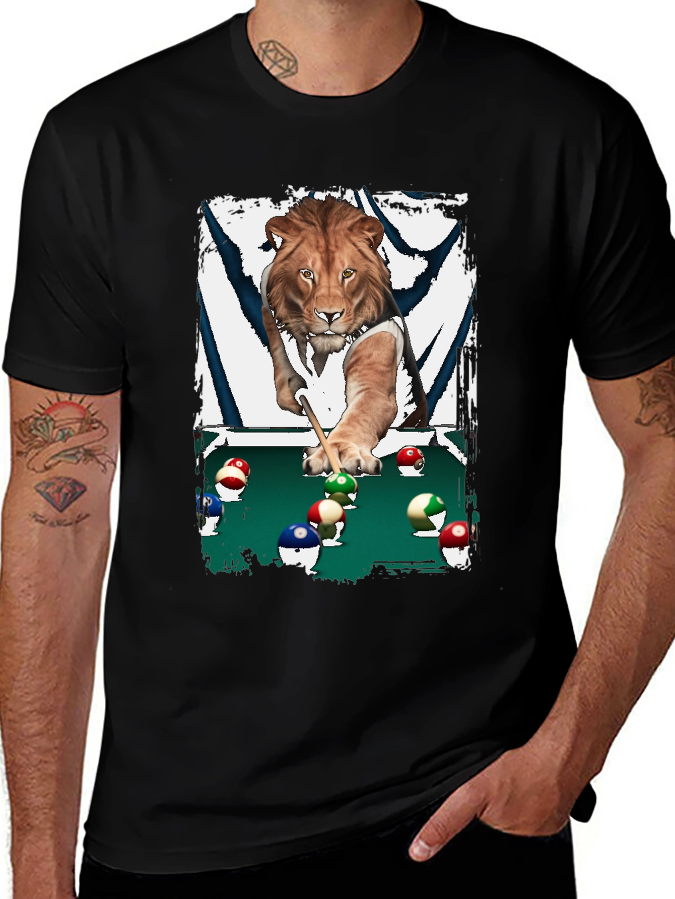 Lion Playing Pool T-Shirt - Unique Graphic Tee