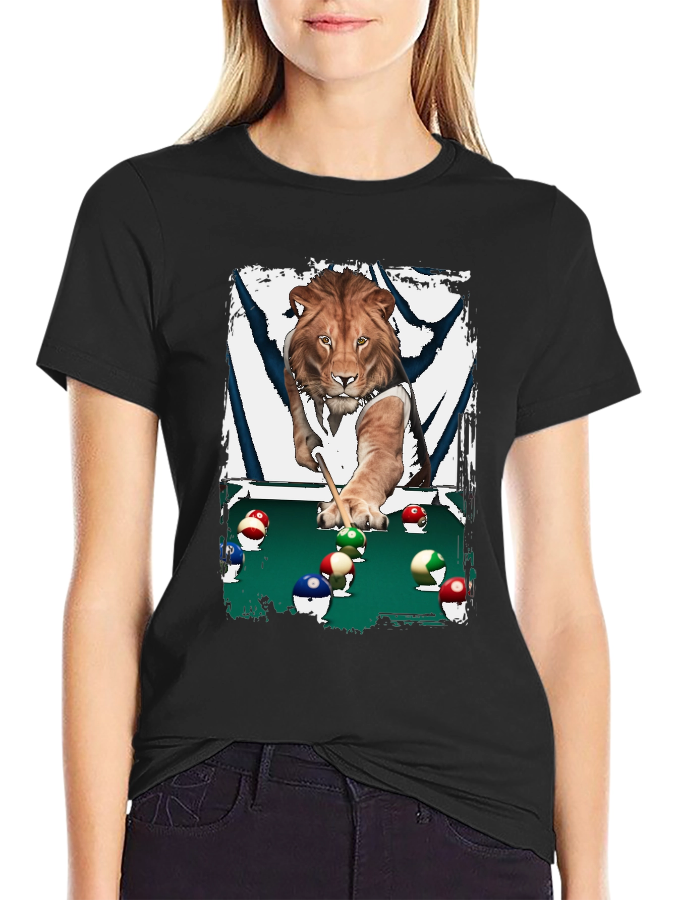 Lion Playing Pool T-Shirt - Unique Graphic Tee