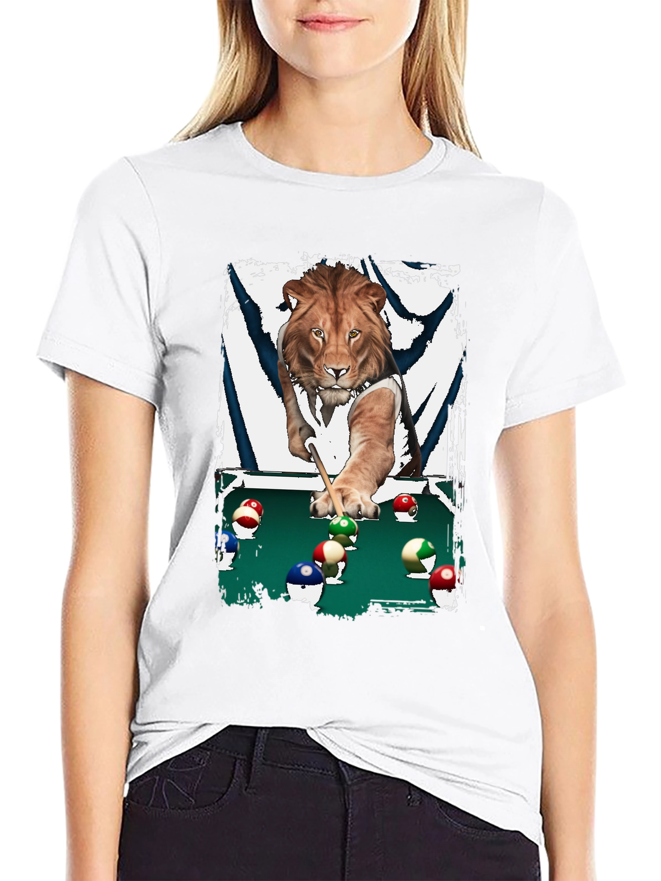 Lion Playing Pool T-Shirt - Unique Graphic Tee