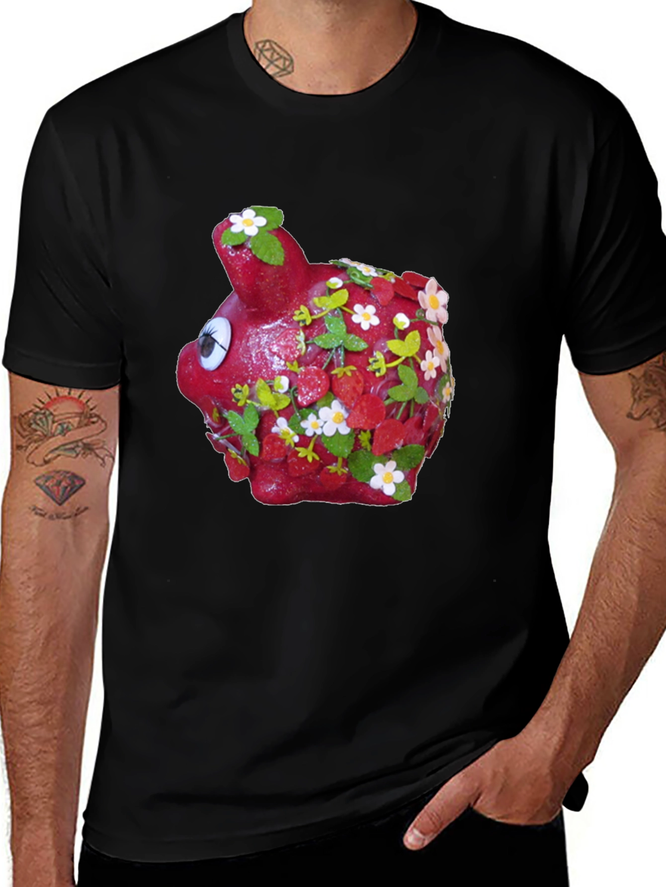 Piggy Bank Strawberry Shortcake Black T-Shirt
