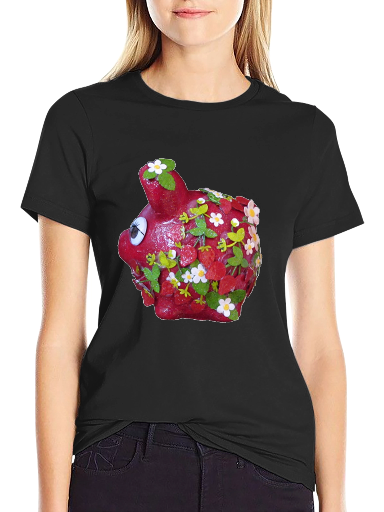 Piggy Bank Strawberry Shortcake Black T-Shirt