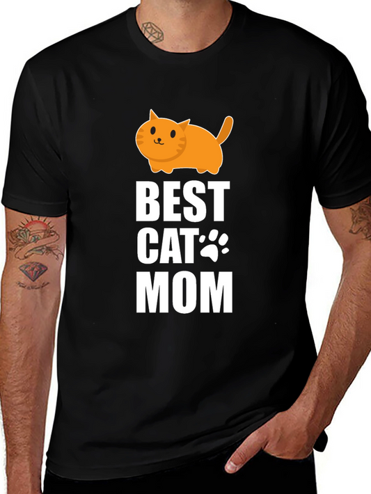 Best Cat Mom Graphic Tee - Black Cotton T-Shirt