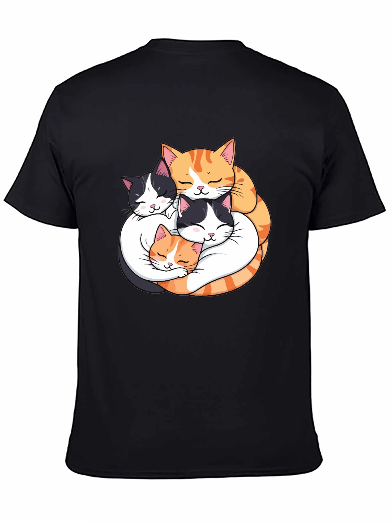 Cute Cats Hugging Graphic Tee - Black
