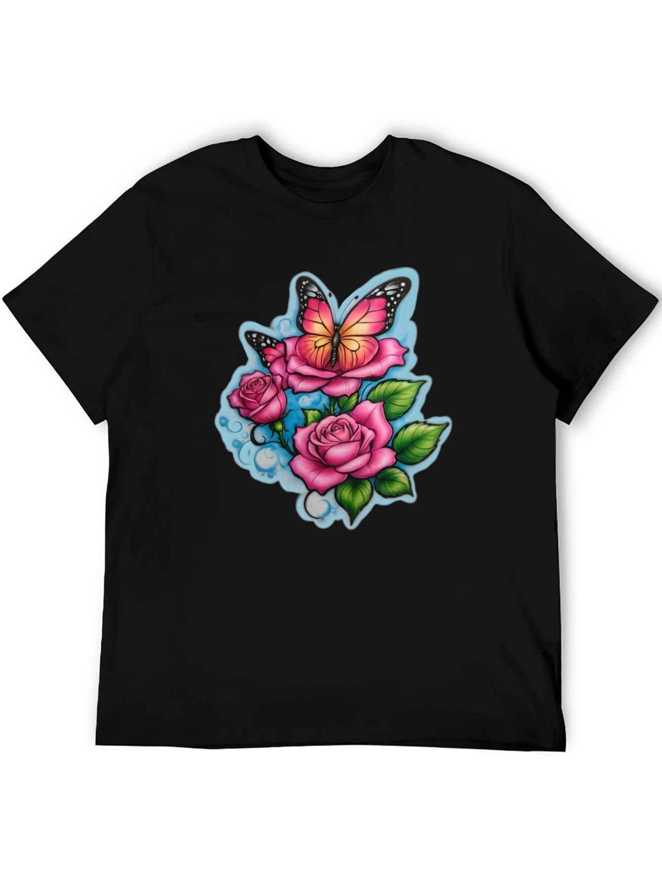 Butterfly & Roses Graphic Black T-Shirt