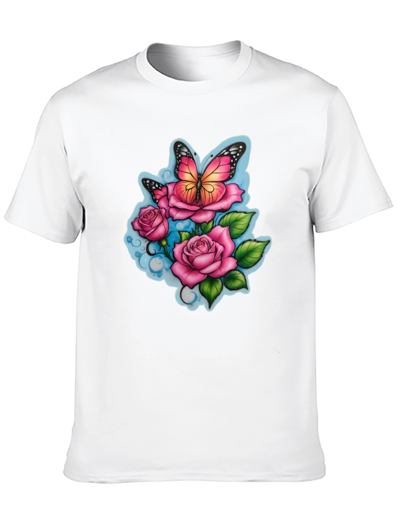 Butterfly & Roses Graphic Black T-Shirt
