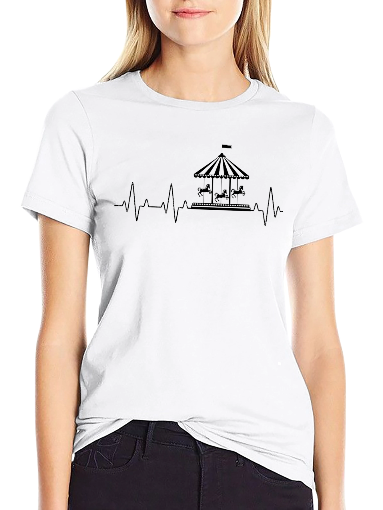 Carousel Heartbeat T-Shirt - Classic Black Cotton Tee