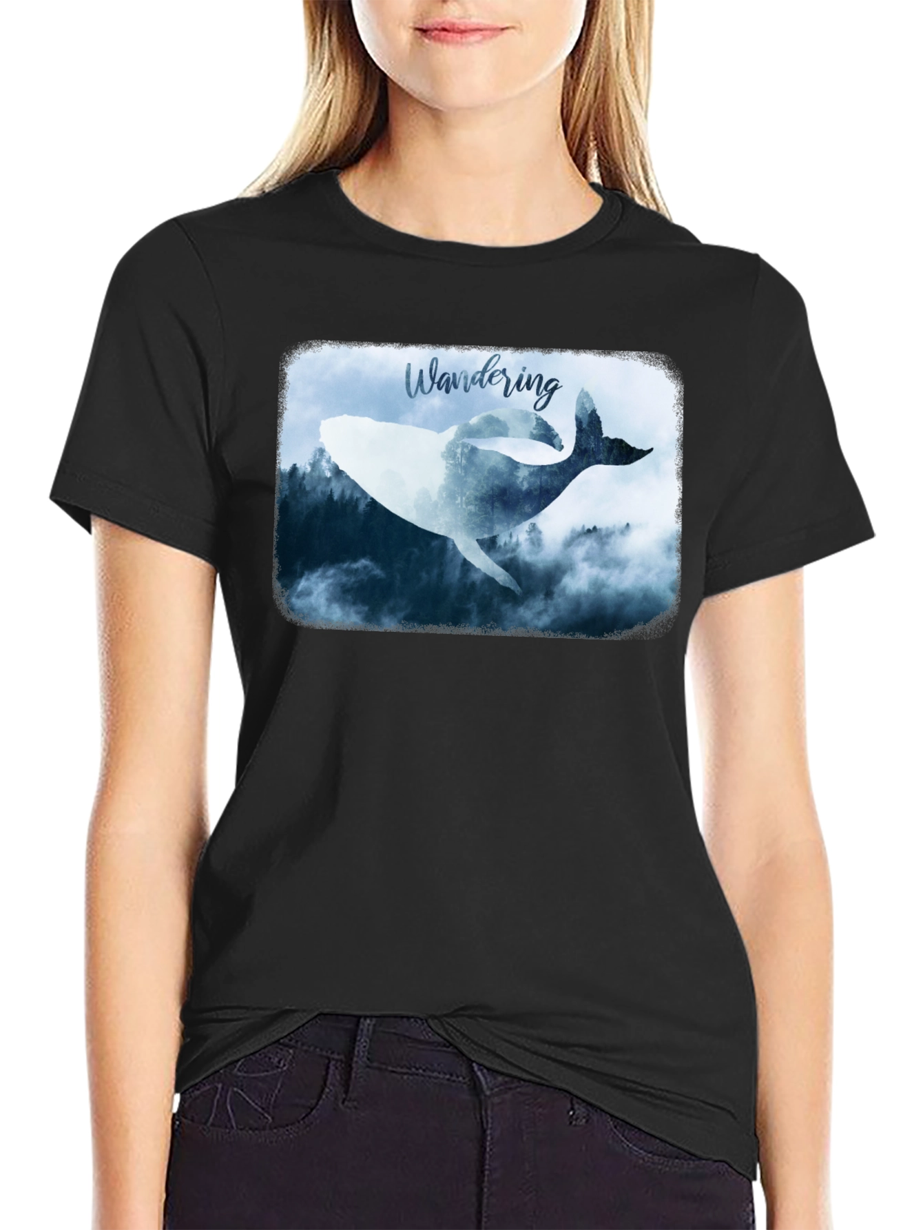 Wandering Whale Graphic Black T-Shirt