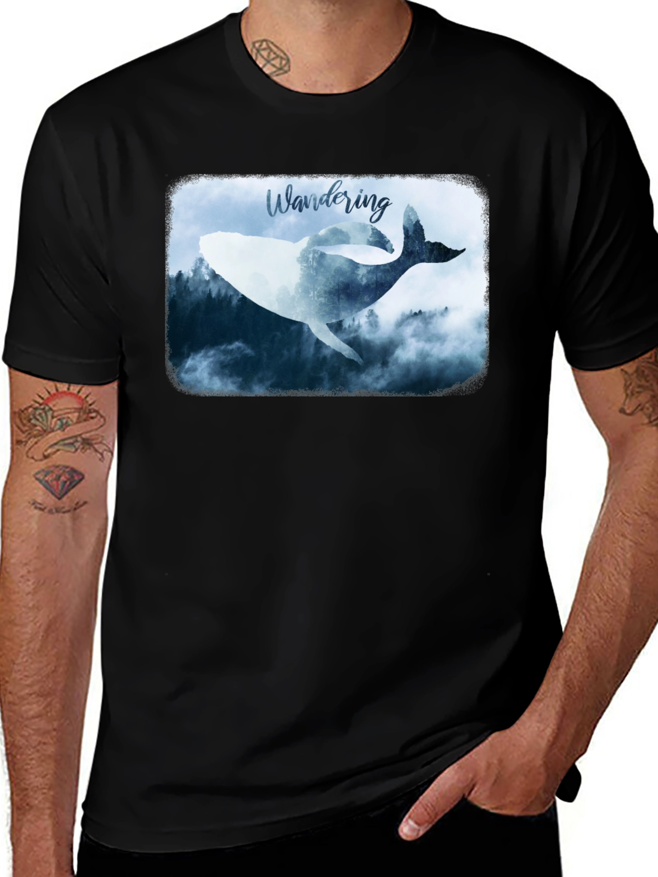 Wandering Whale Graphic Black T-Shirt