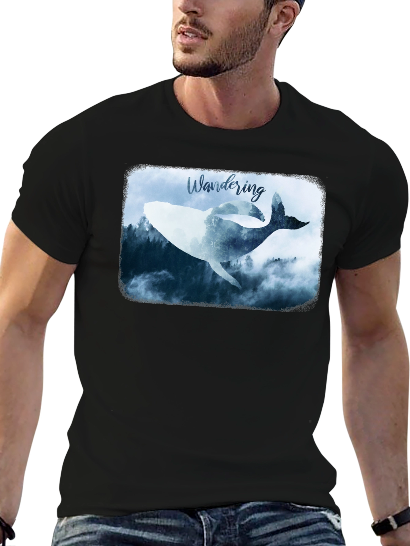 Wandering Whale Graphic Black T-Shirt