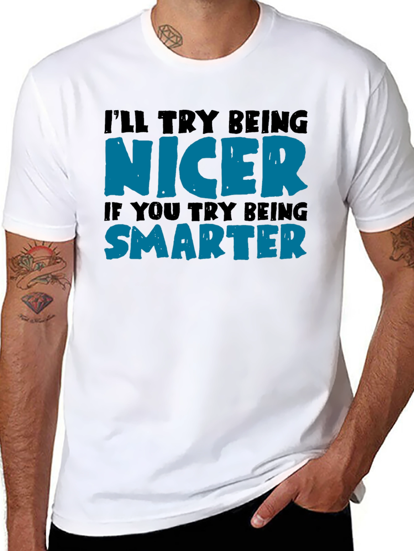 Funny Nicer Smarter Graphic Print Black T-Shirt