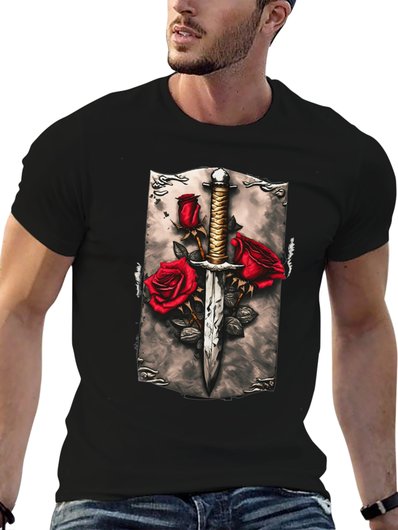 Sword & Roses Graphic Tee - Edgy Streetwear
