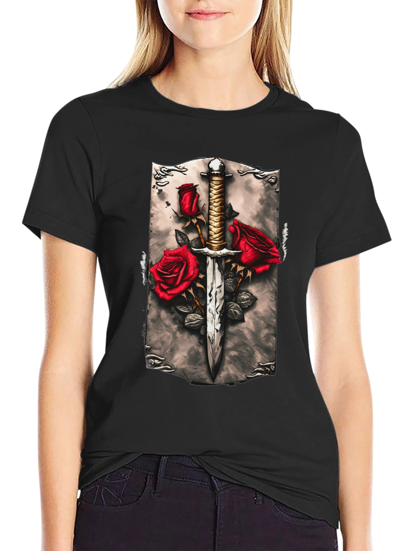 Sword & Roses Graphic Tee - Edgy Streetwear