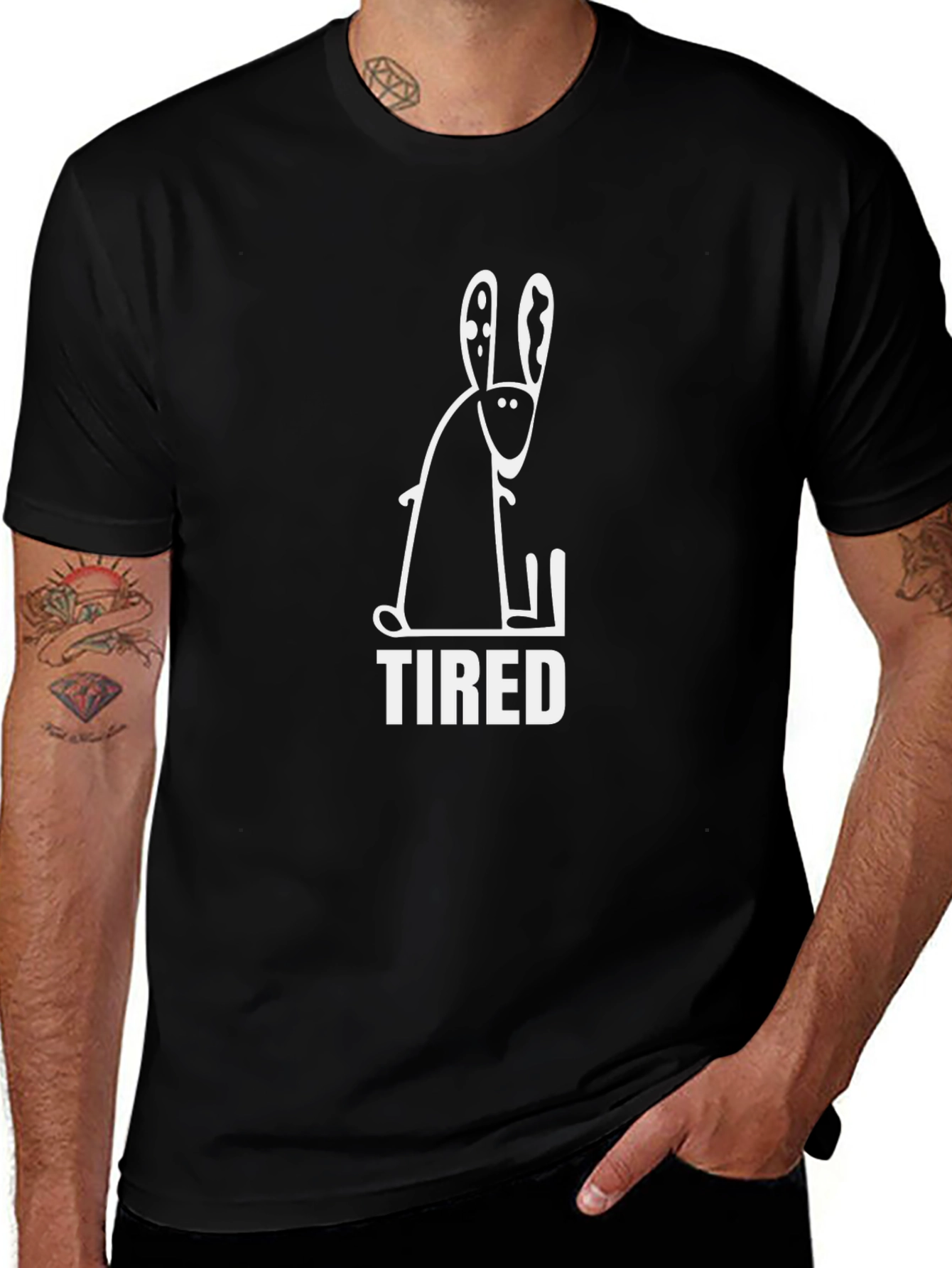 Tired Bunny Graphic T-Shirt - Black