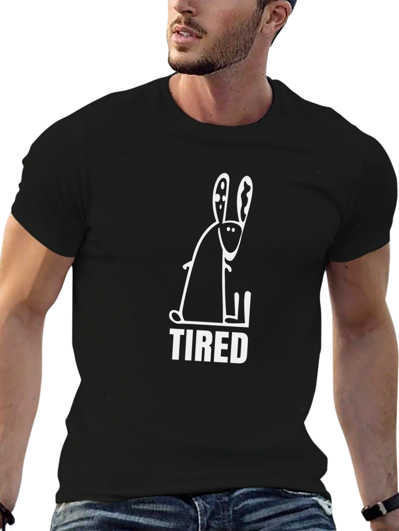 Tired Bunny Graphic T-Shirt - Black