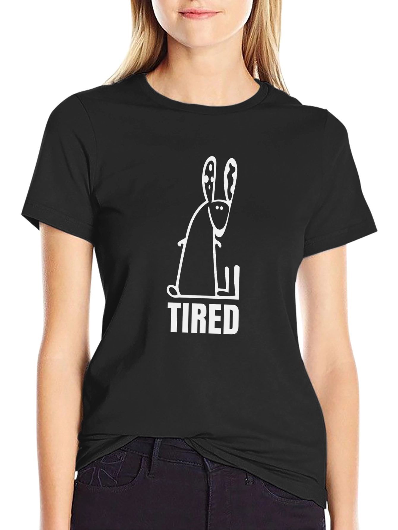 Tired Bunny Graphic T-Shirt - Black