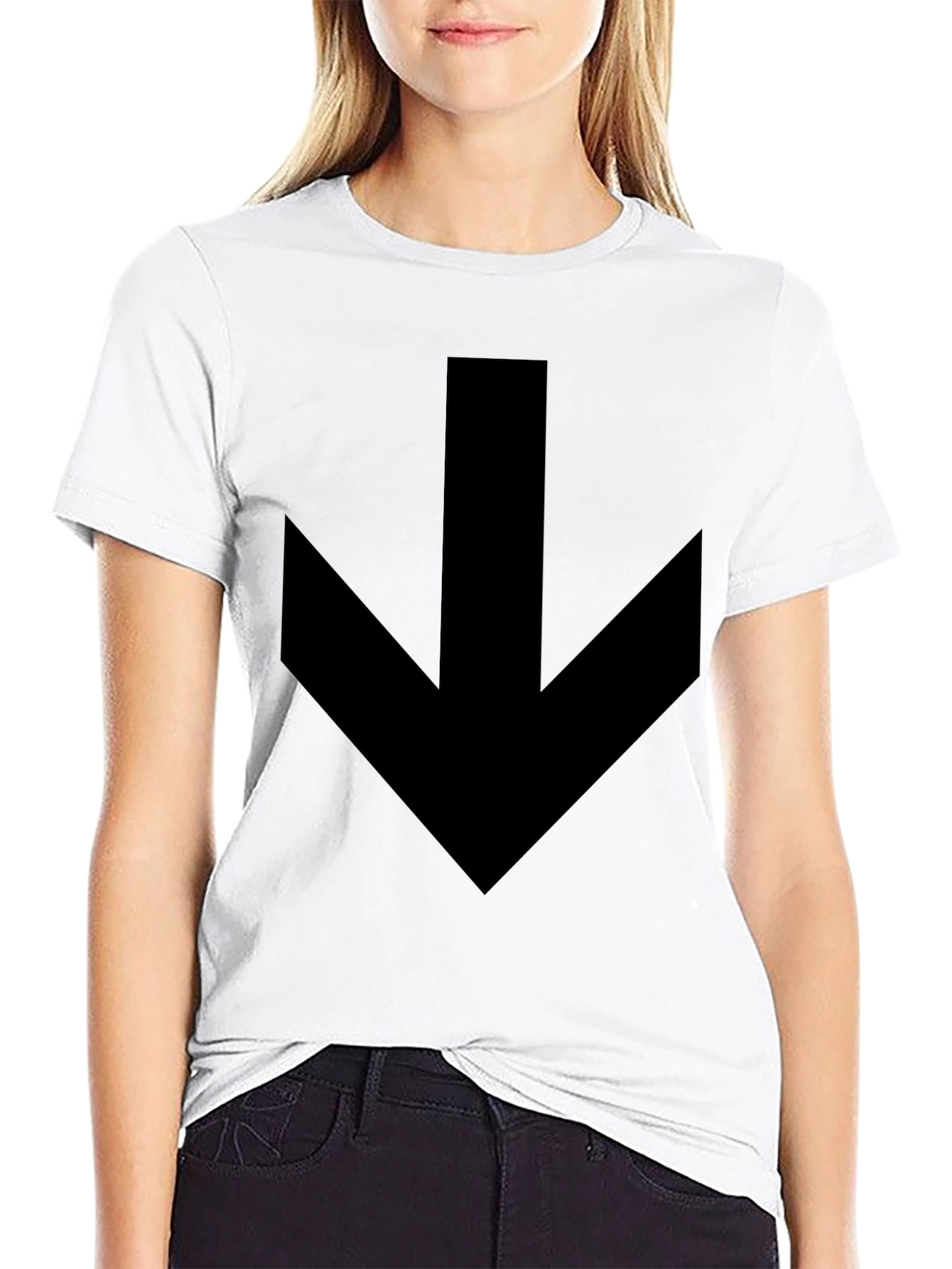 Mens Black T-Shirt with Bold Down Arrow Design