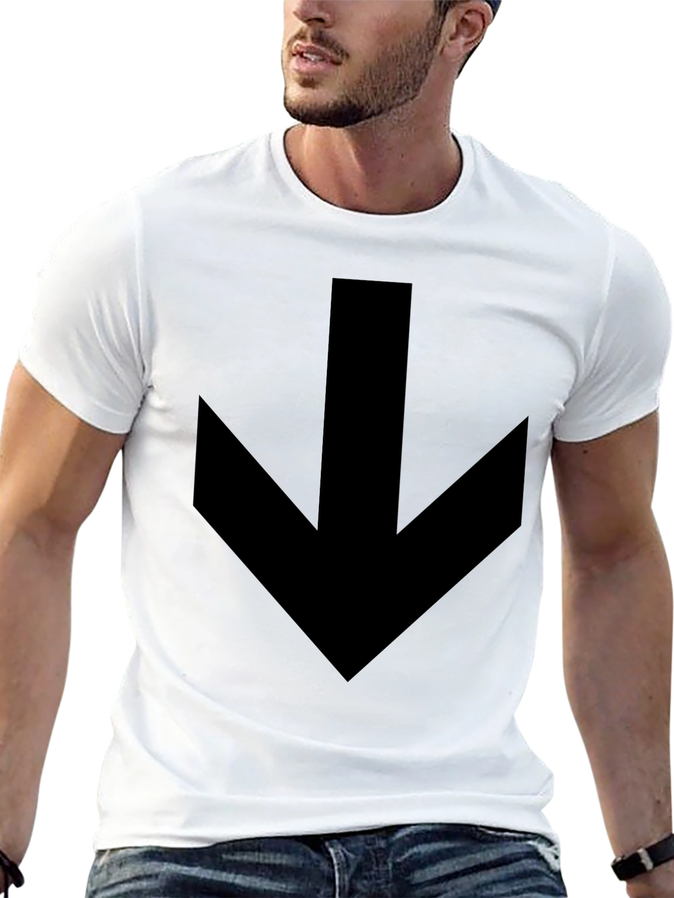 Mens Black T-Shirt with Bold Down Arrow Design