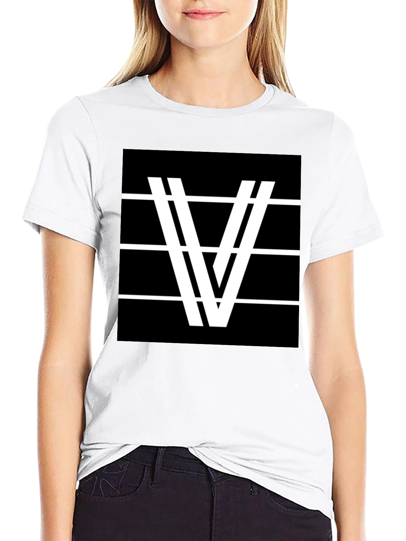 Modern Graphic Tee - Black with White V Design