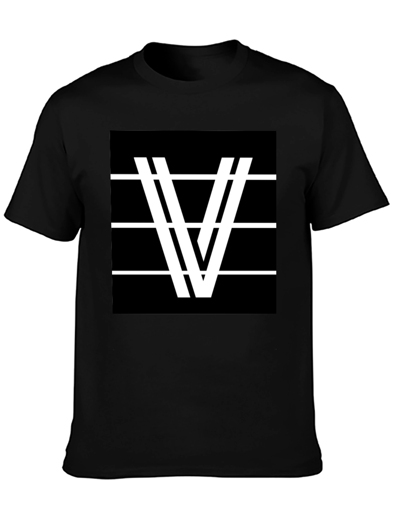 Modern Graphic Tee - Black with White V Design