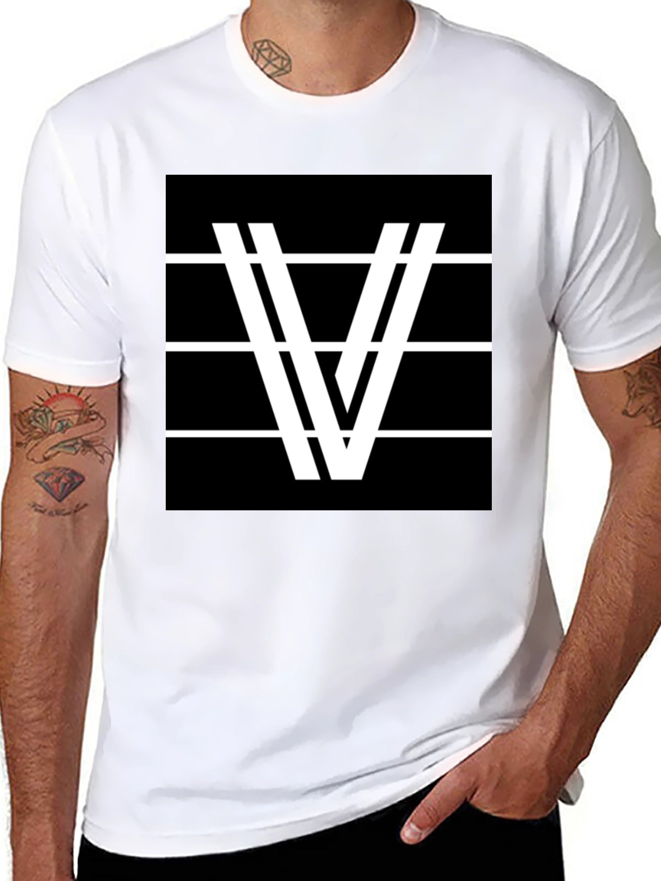 Modern Graphic Tee - Black with White V Design