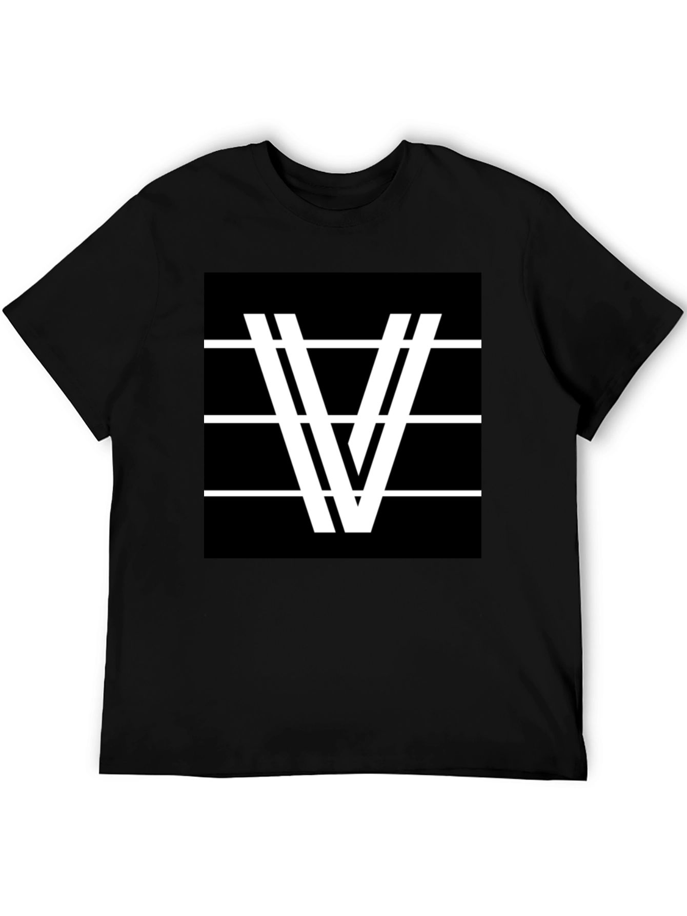 Modern Graphic Tee - Black with White V Design
