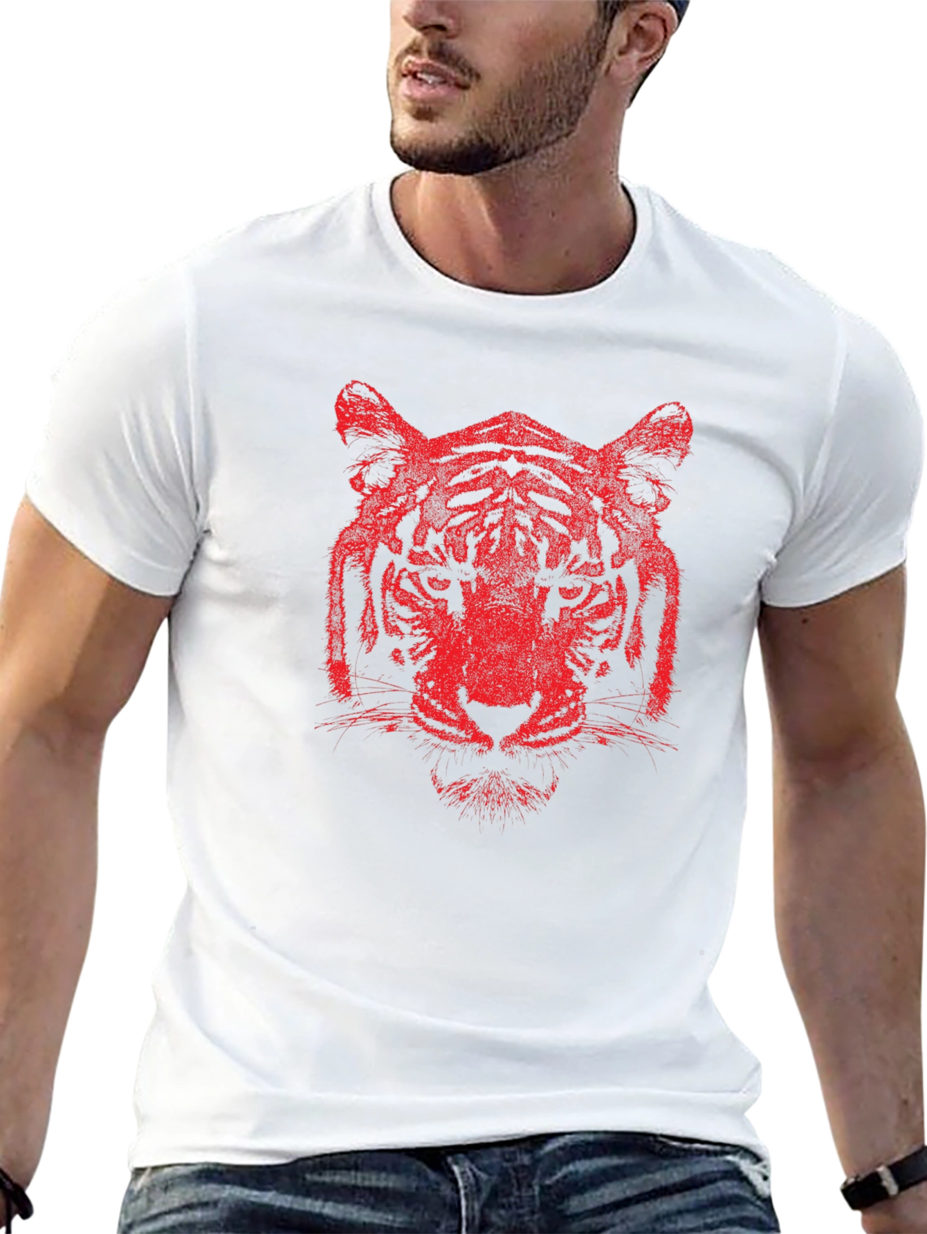 Red Tiger Graphic Print Black T-Shirt