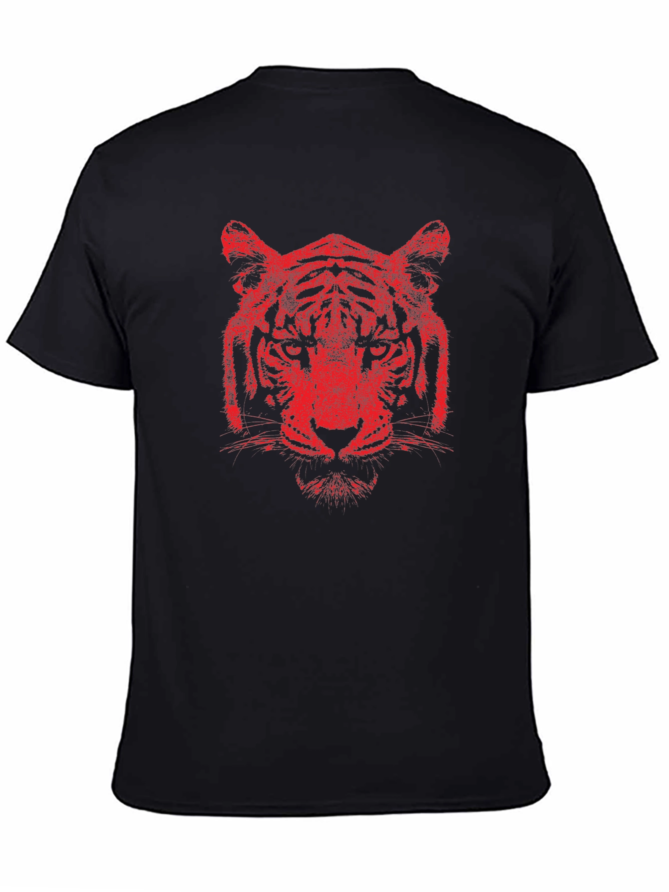 Red Tiger Graphic Print Black T-Shirt