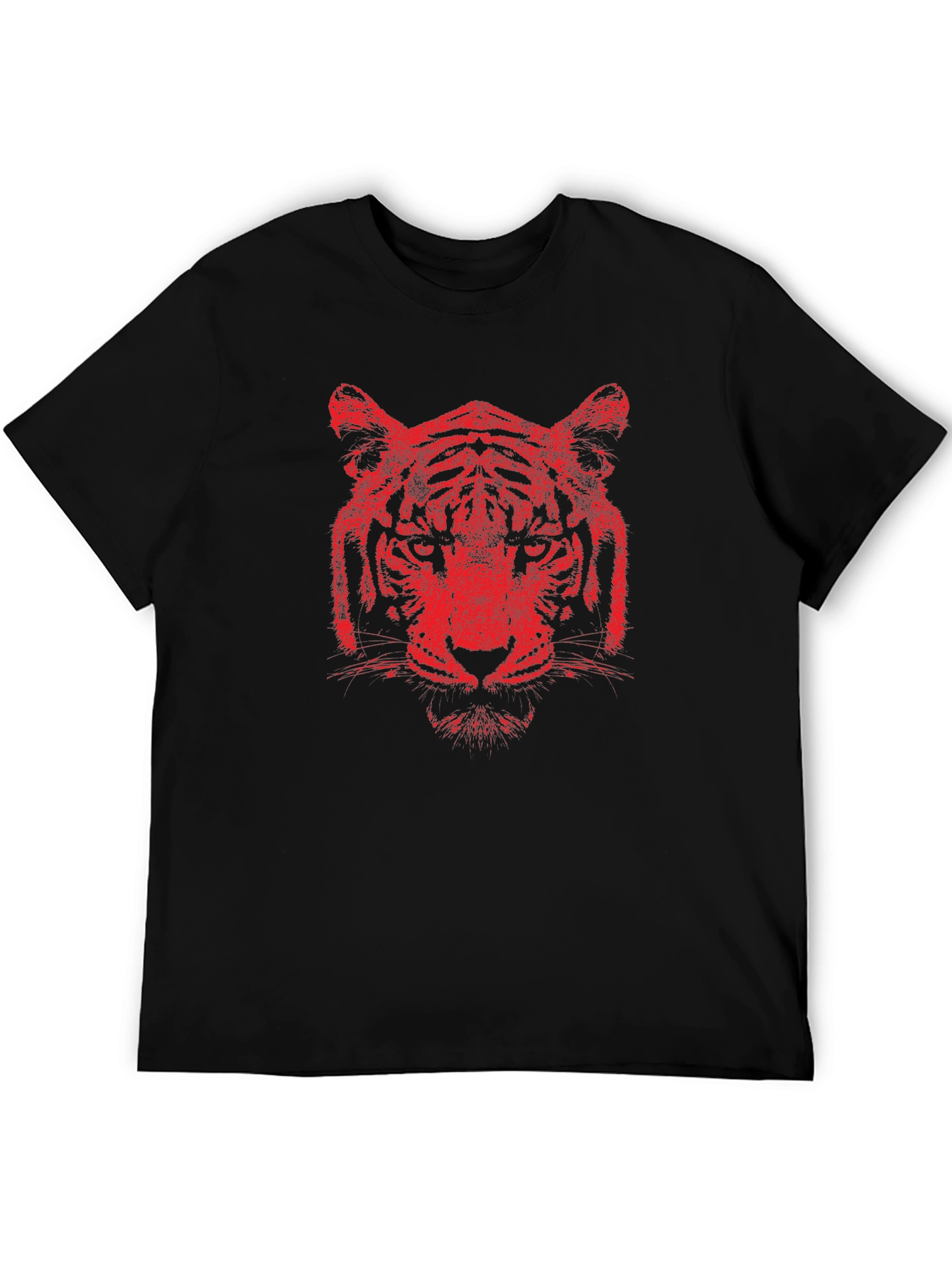 Red Tiger Graphic Print Black T-Shirt