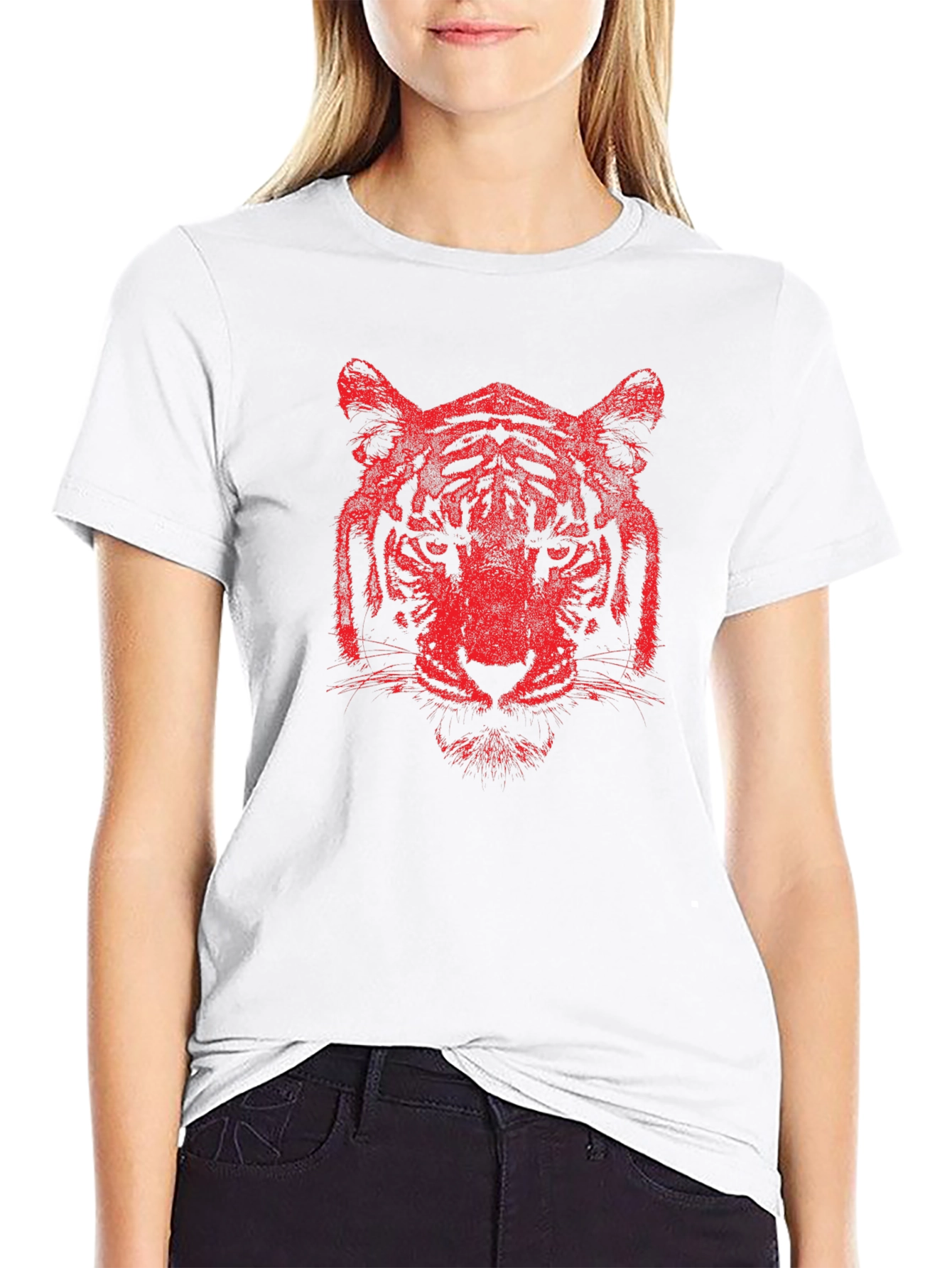 Red Tiger Graphic Print Black T-Shirt