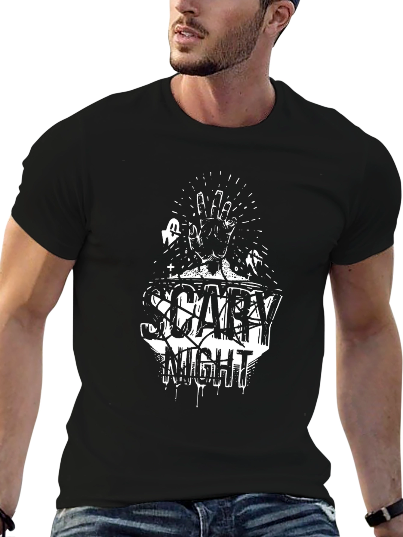 Scary Night Graphic Tee - Halloween Style