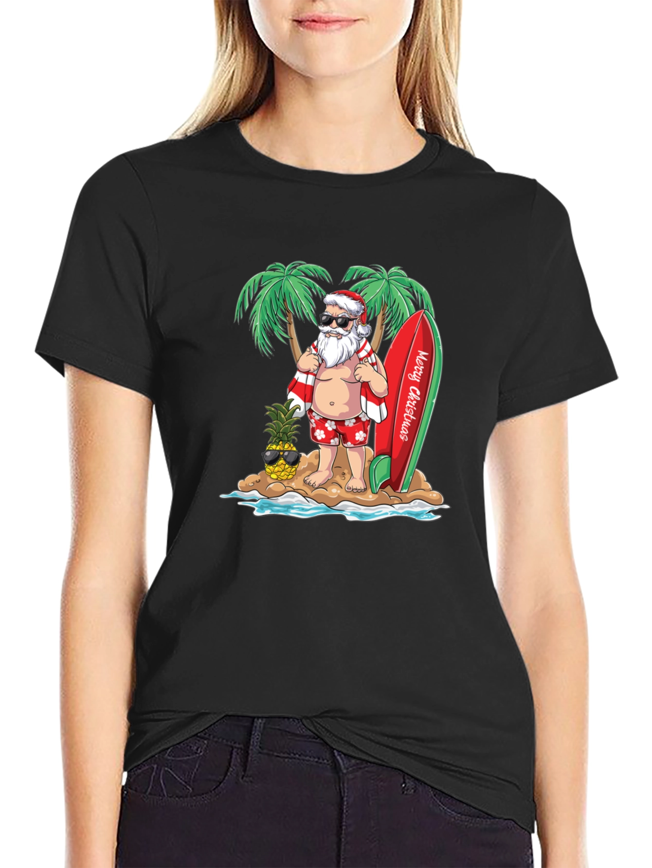 Tropical Santa Christmas T-Shirt - Beach Holiday Tee