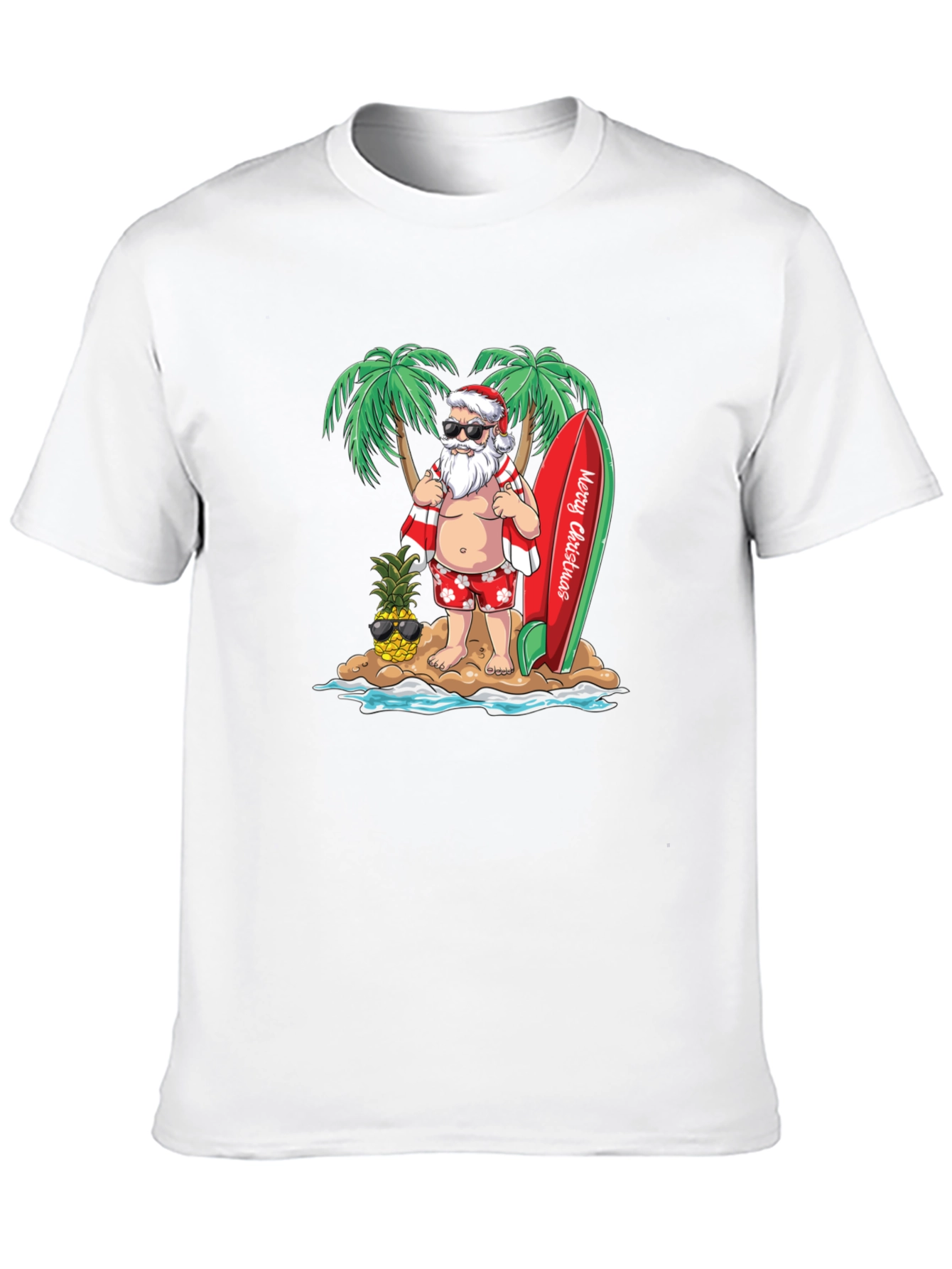 Tropical Santa Christmas T-Shirt - Beach Holiday Tee