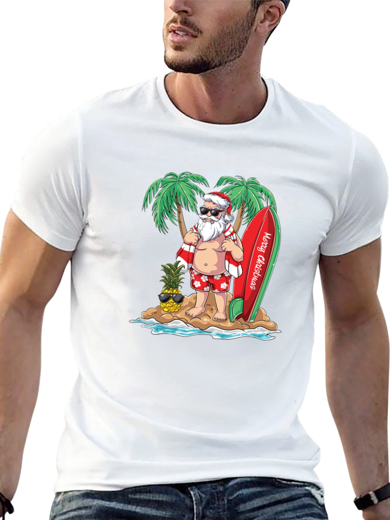 Tropical Santa Christmas T-Shirt - Beach Holiday Tee