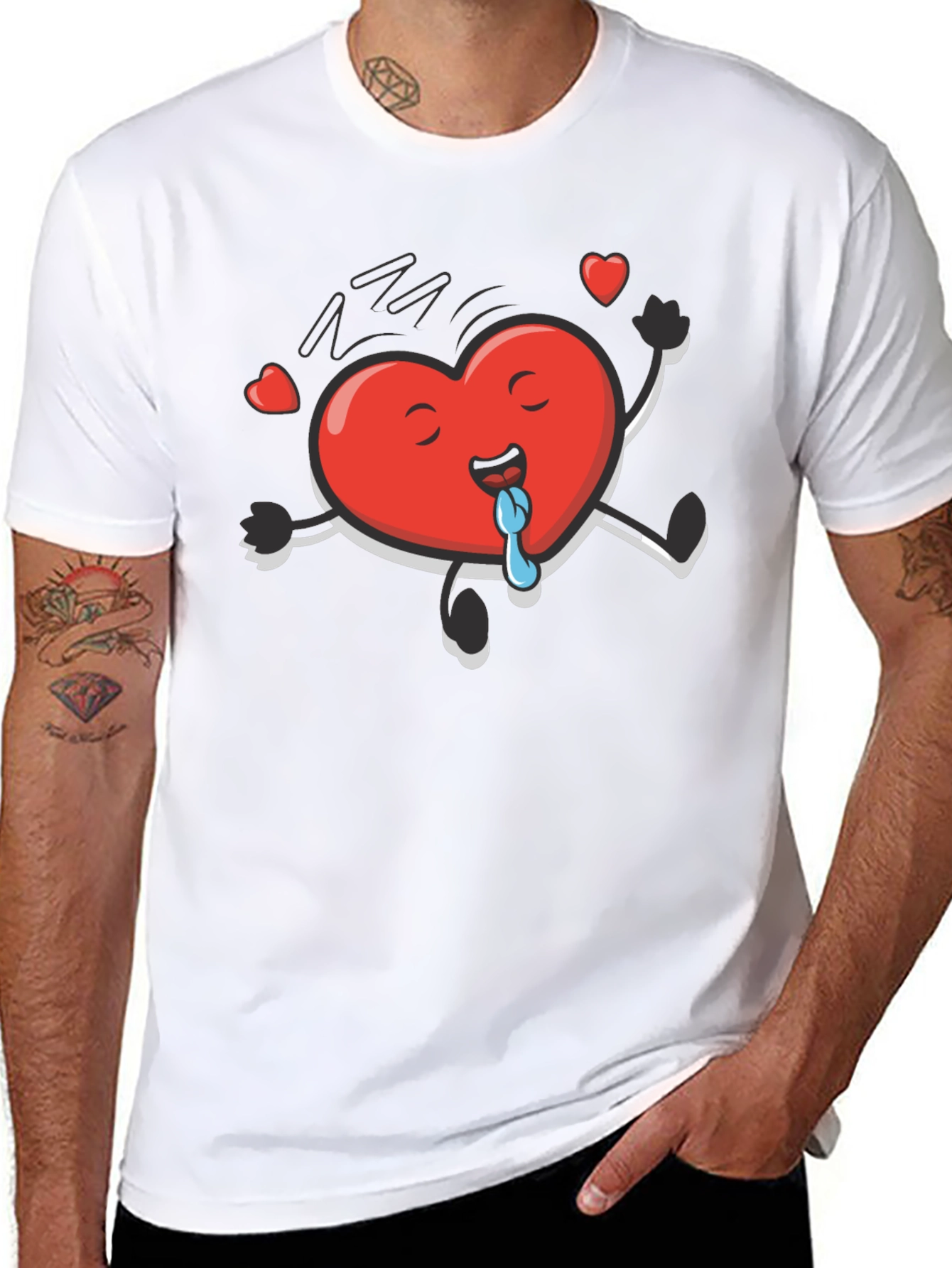 Funny Heart Character Black T-Shirt