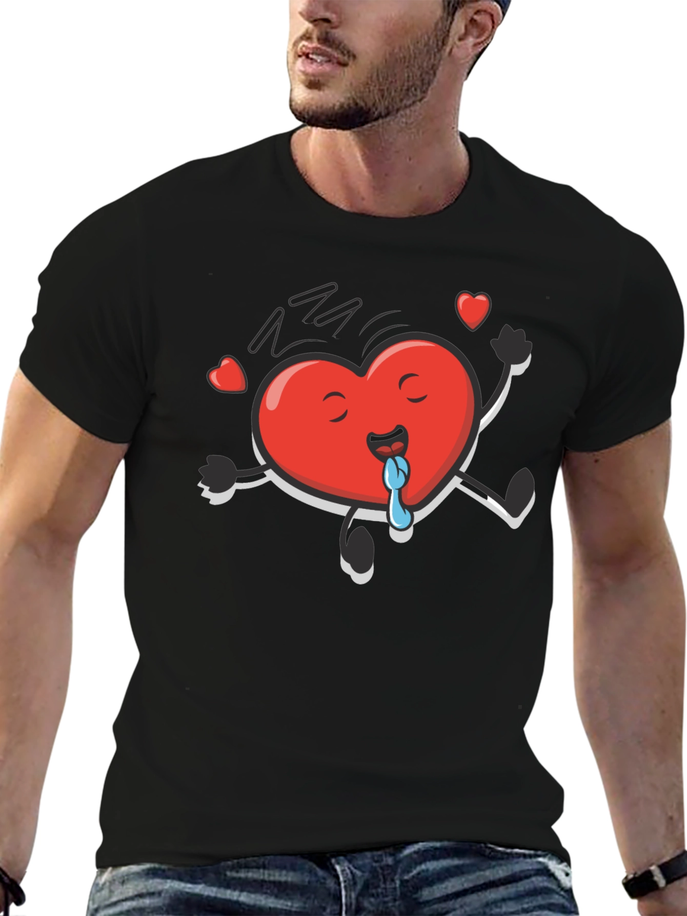 Funny Heart Character Black T-Shirt