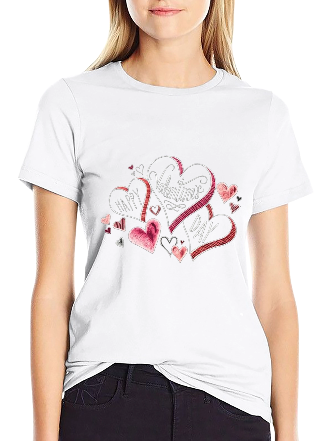 Valentines Day Heart Graphic Black T-Shirt