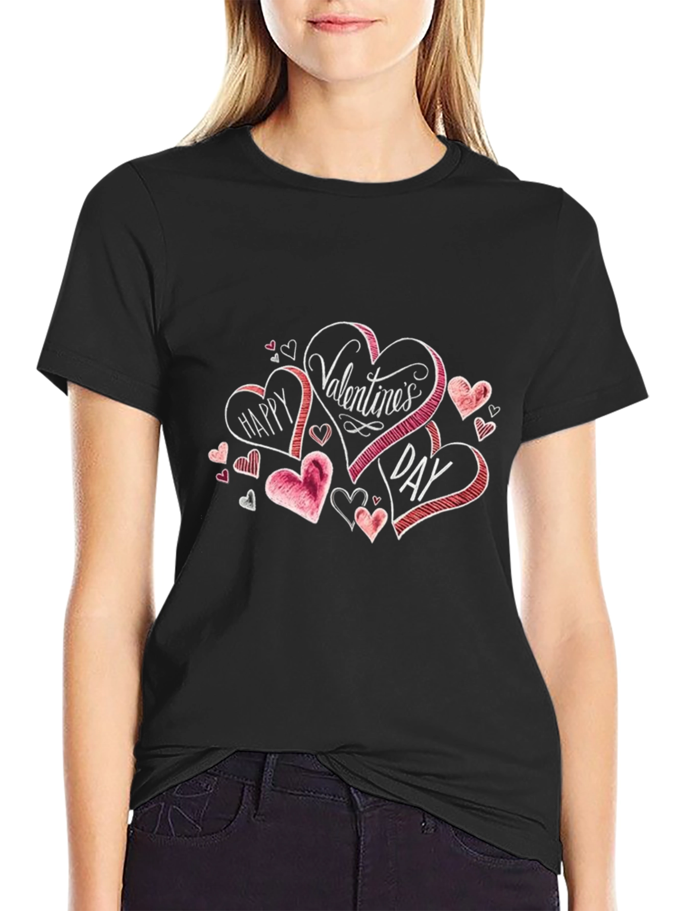 Valentines Day Heart Graphic Black T-Shirt