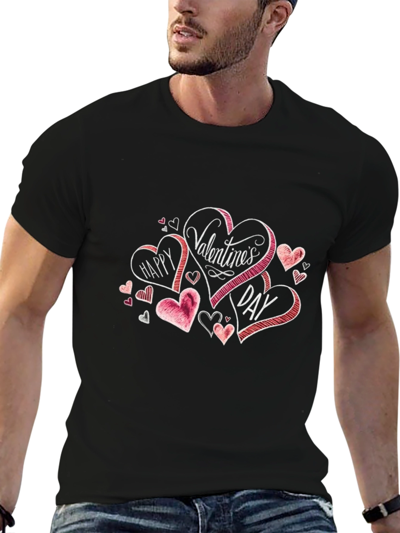 Valentines Day Heart Graphic Black T-Shirt