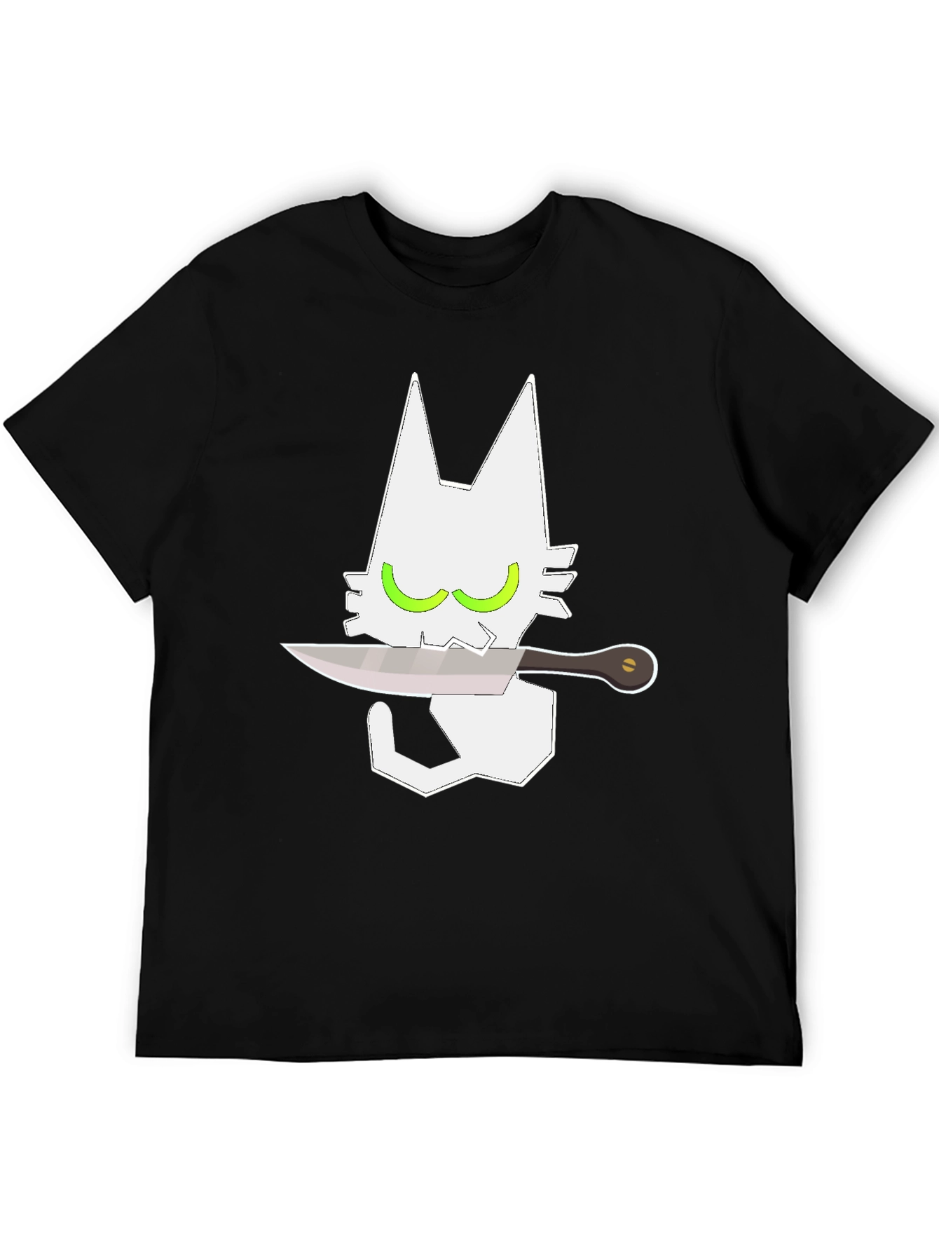 Cat With Knife Graphic Tee - Mens Black T-Shirt