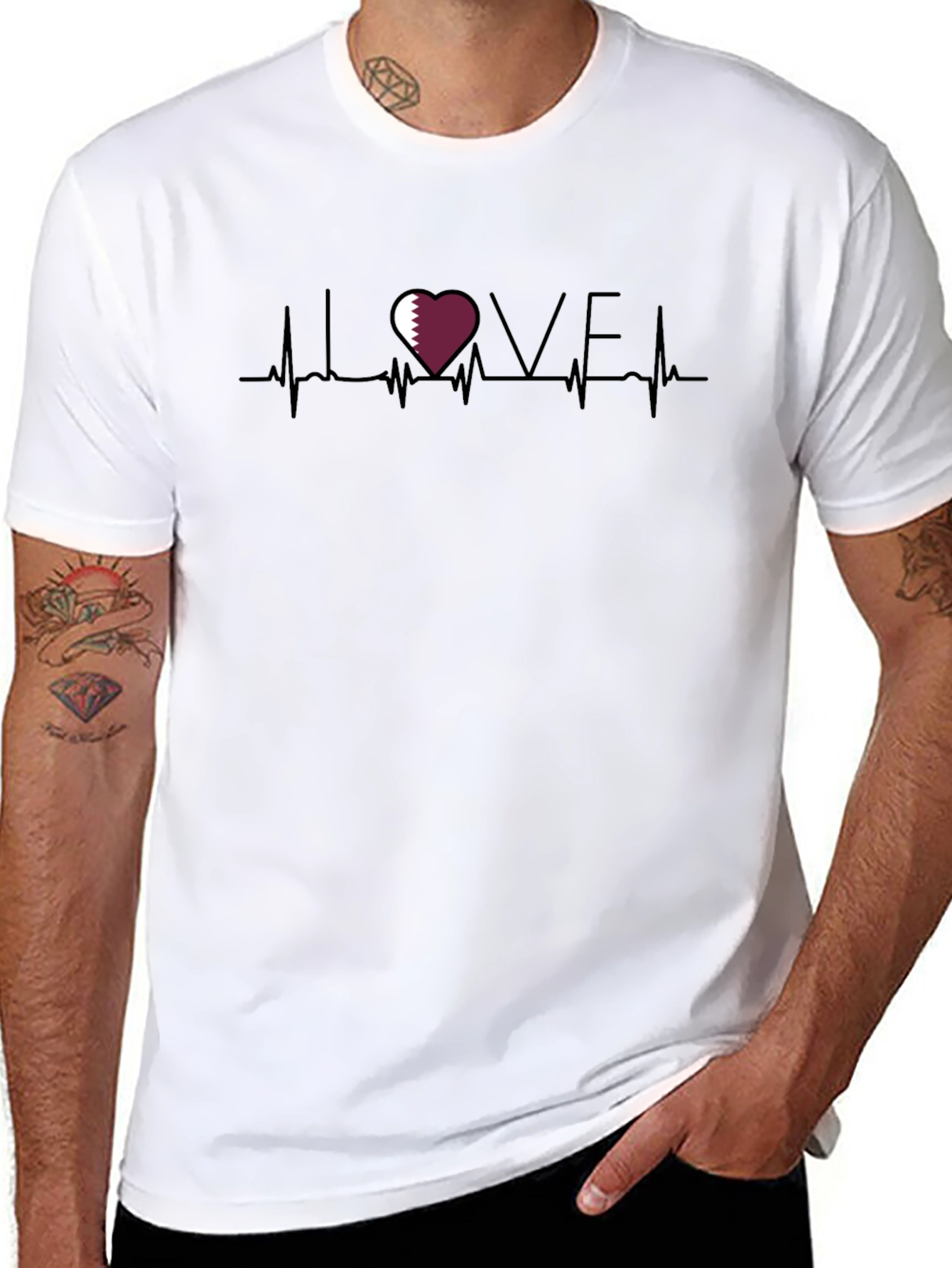 Qatar Love Heartbeat T-Shirt - Black