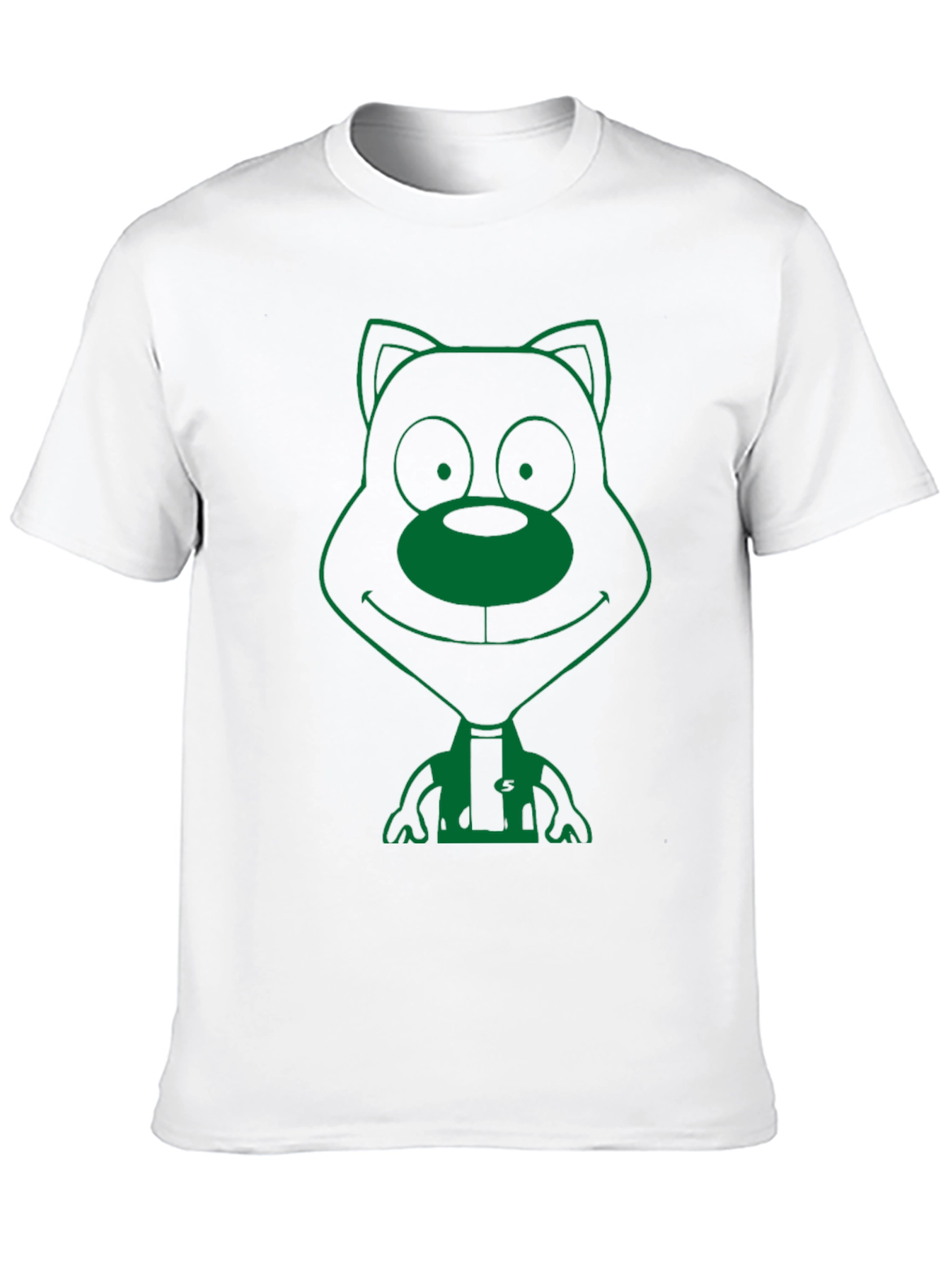 Green Cartoon Bear Graphic Black T-Shirt