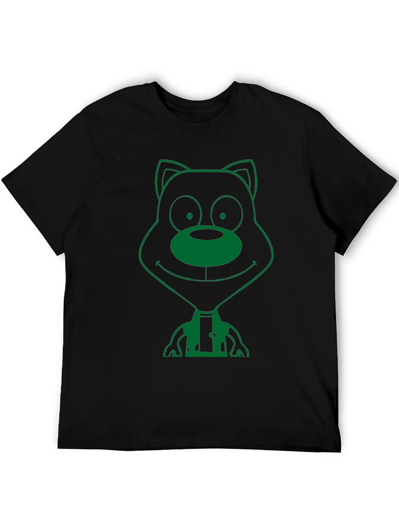 Green Cartoon Bear Graphic Black T-Shirt