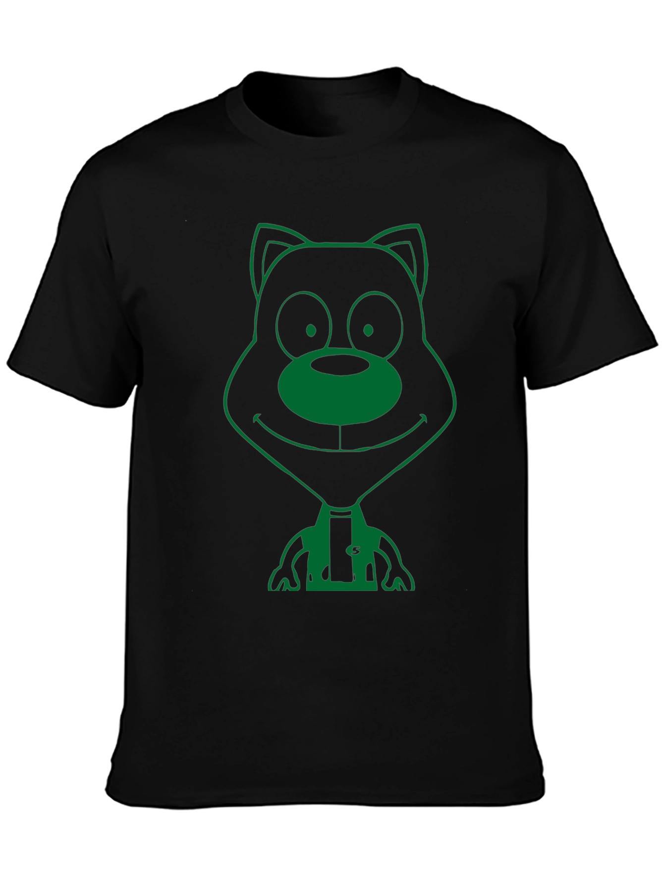 Green Cartoon Bear Graphic Black T-Shirt