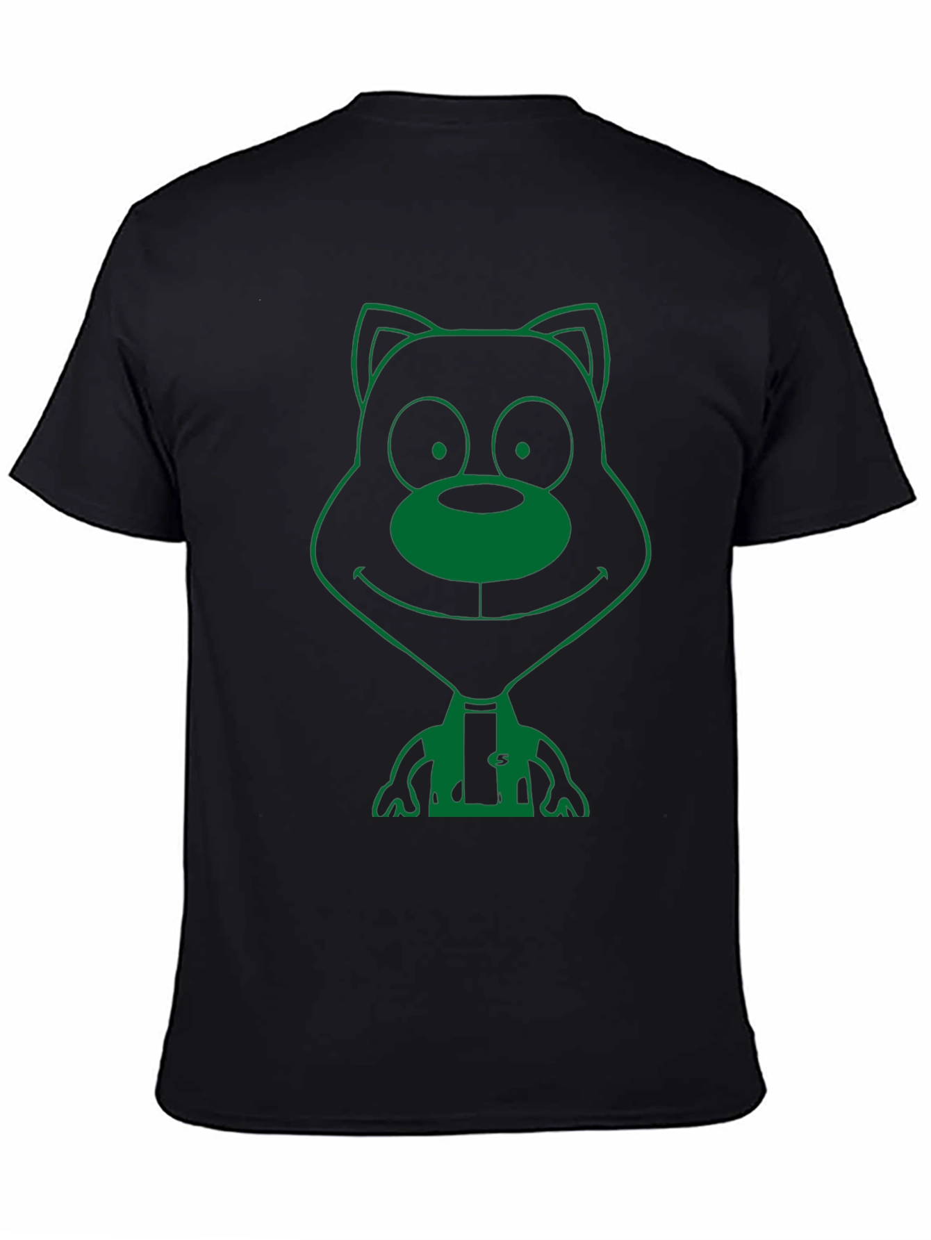 Green Cartoon Bear Graphic Black T-Shirt