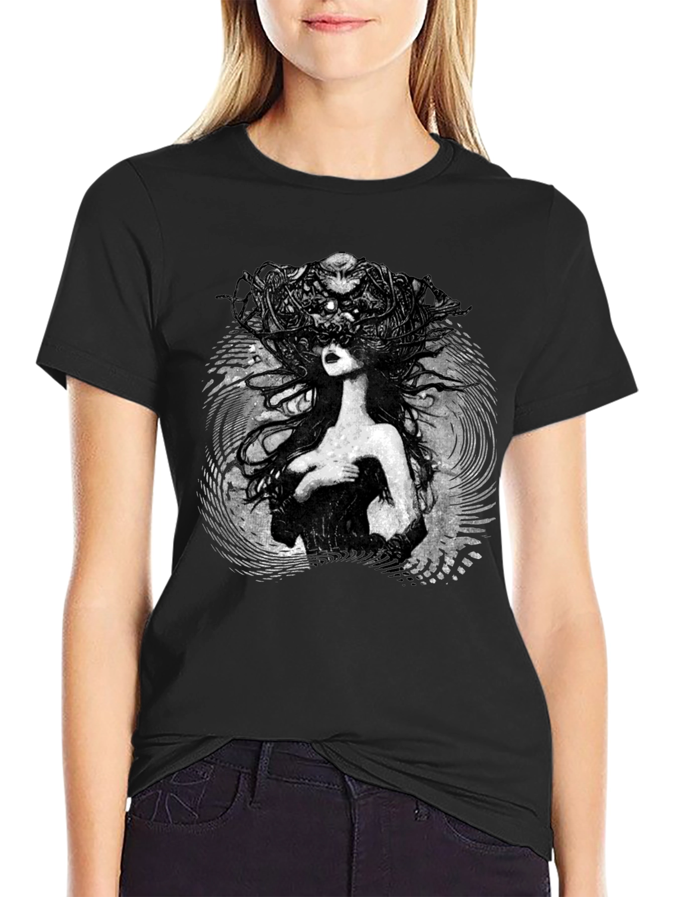 Mystic Woman Graphic Tee - Black Cotton T-Shirt