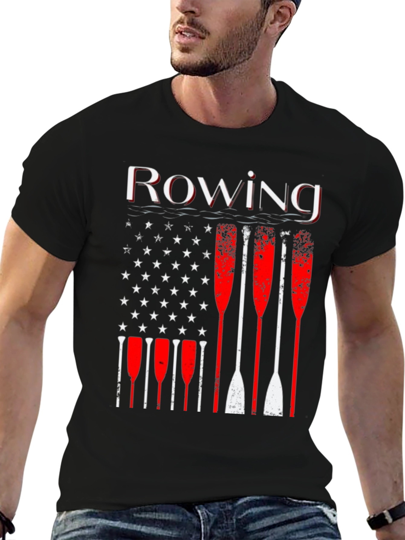 Rowing American Flag Paddle T-Shirt