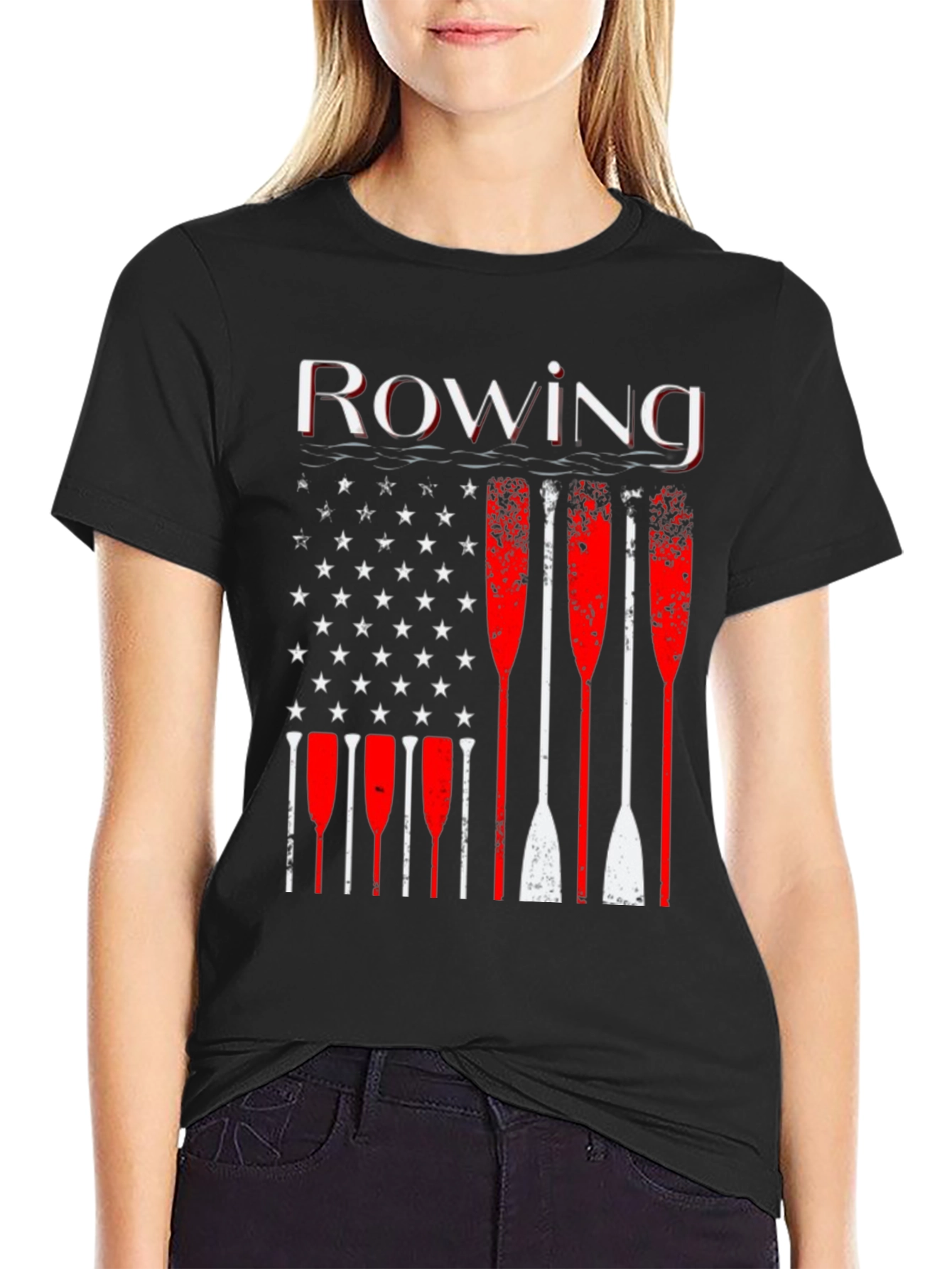Rowing American Flag Paddle T-Shirt