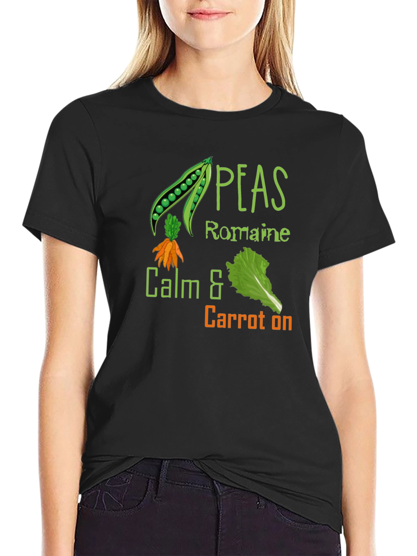 Peas Romaine Calm & Carrot On Black T-Shirt