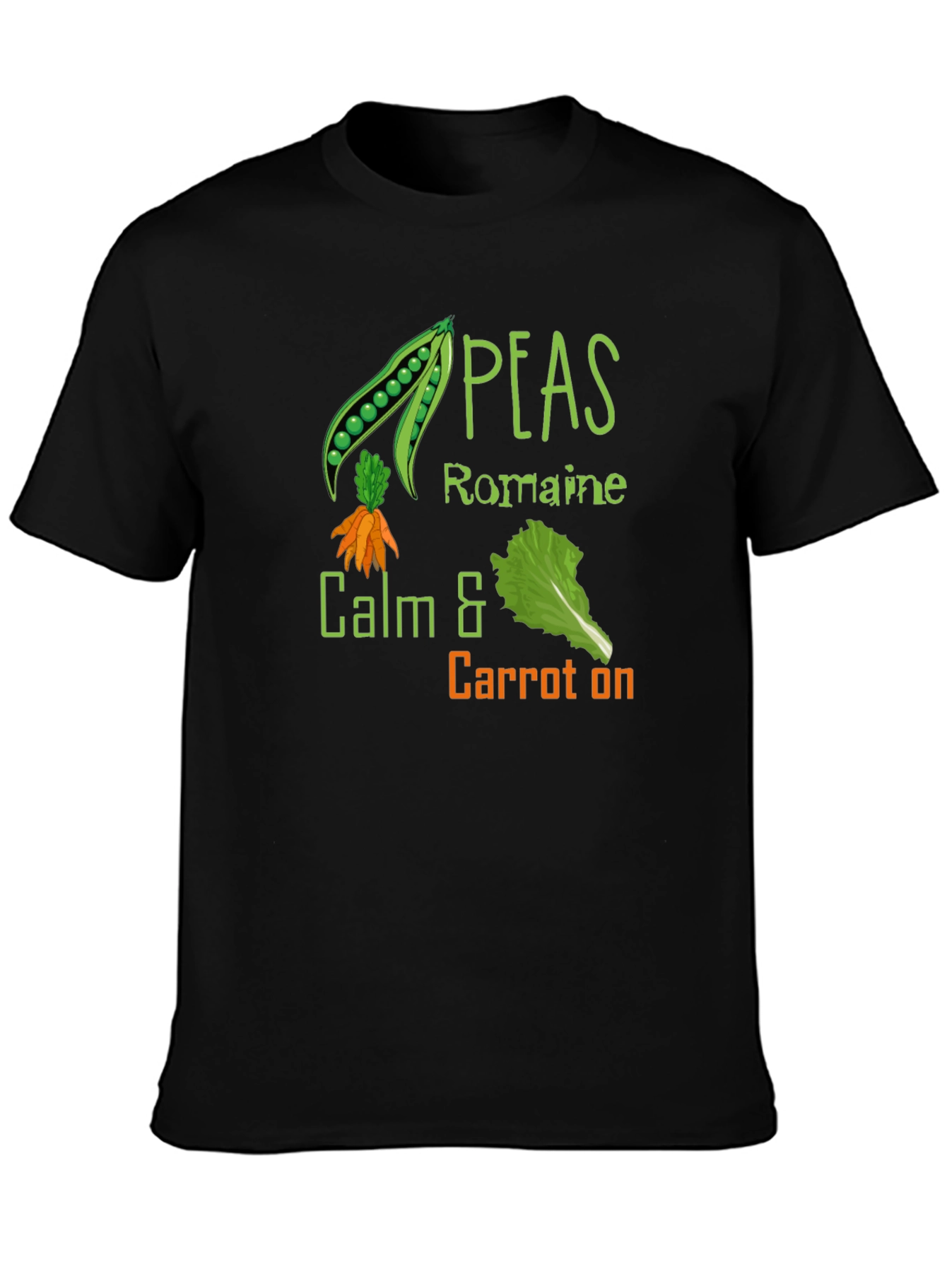 Peas Romaine Calm & Carrot On Black T-Shirt