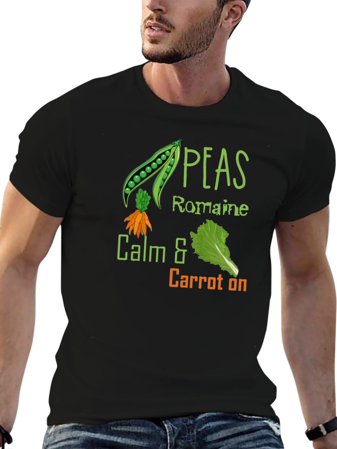 Peas Romaine Calm & Carrot On Black T-Shirt